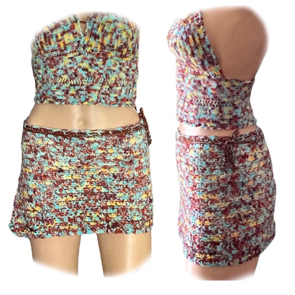 Hand Crafted Dresses & Skirts - OOAK Crochet Tie Dye Mini Wrap Skirt Coverup Handmade